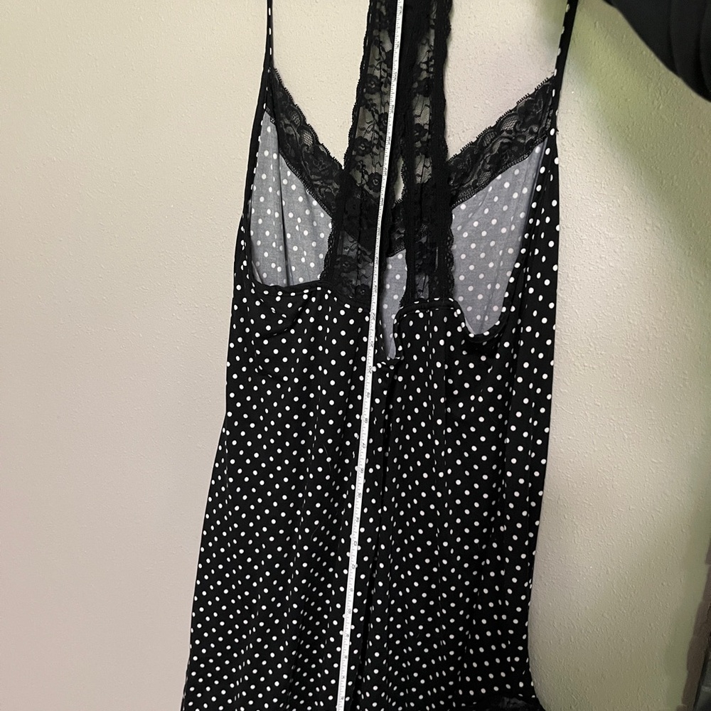 Black and White Polka Dot Lace Trim Racerback Babydoll Nightgown 2X - Picture 10 of 15